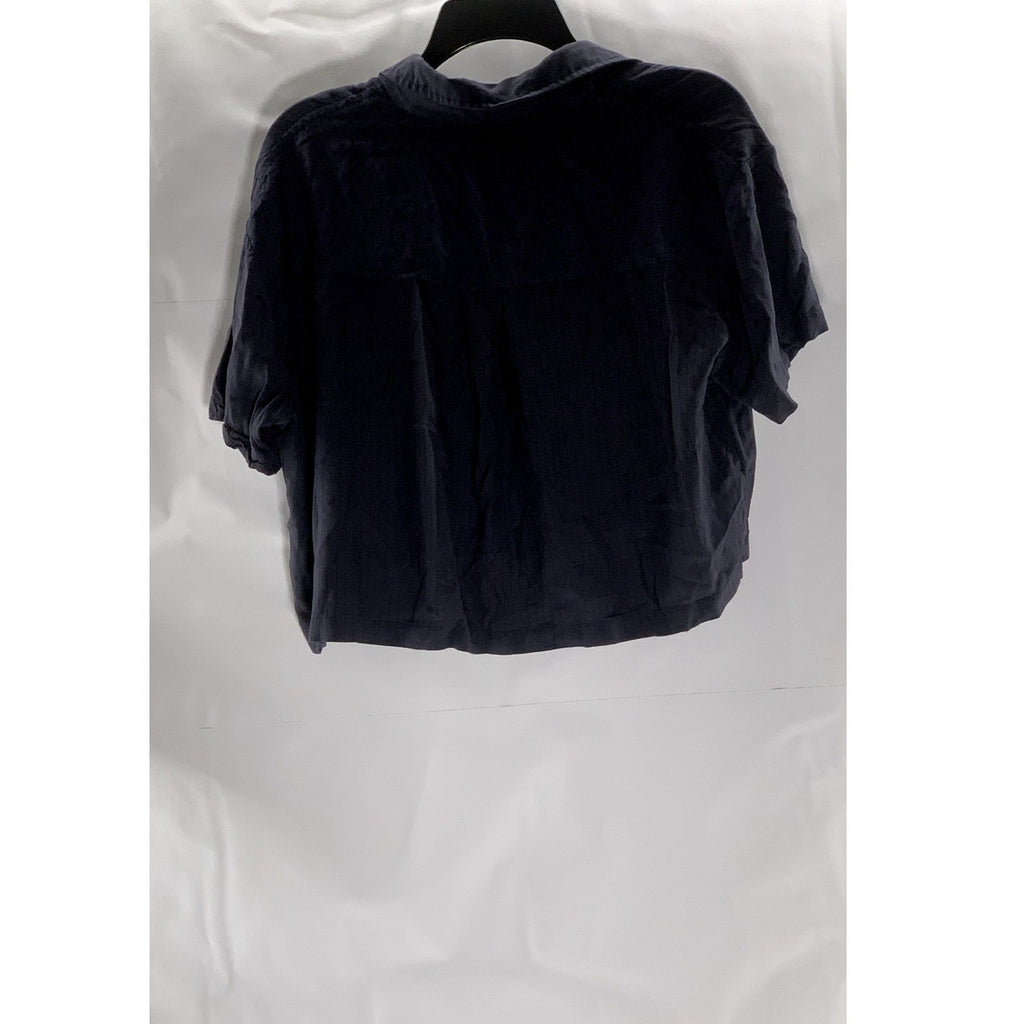RVCA Women's Black Striped/Dot Button-Up Short Sleeve Crop Top SZ M