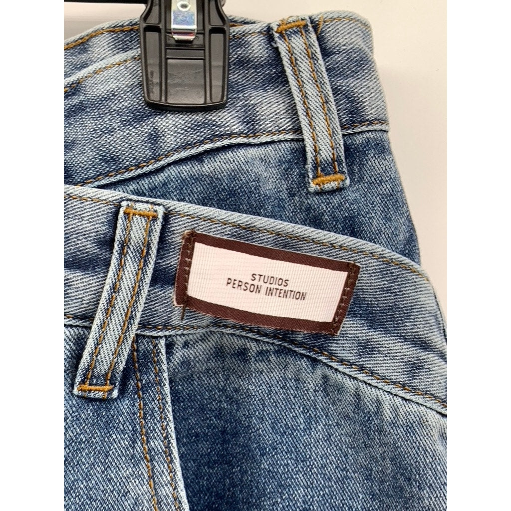 PERSON INTENTIONS Men's Blue Denim Wide-Slit Leg Baggy-Fit Jeans SZ XL