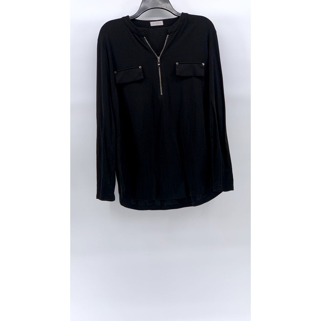 BULOTUS Women's Black Half-Zip Long Roll Tab Sleeves Tunic Casual Top SZ XL