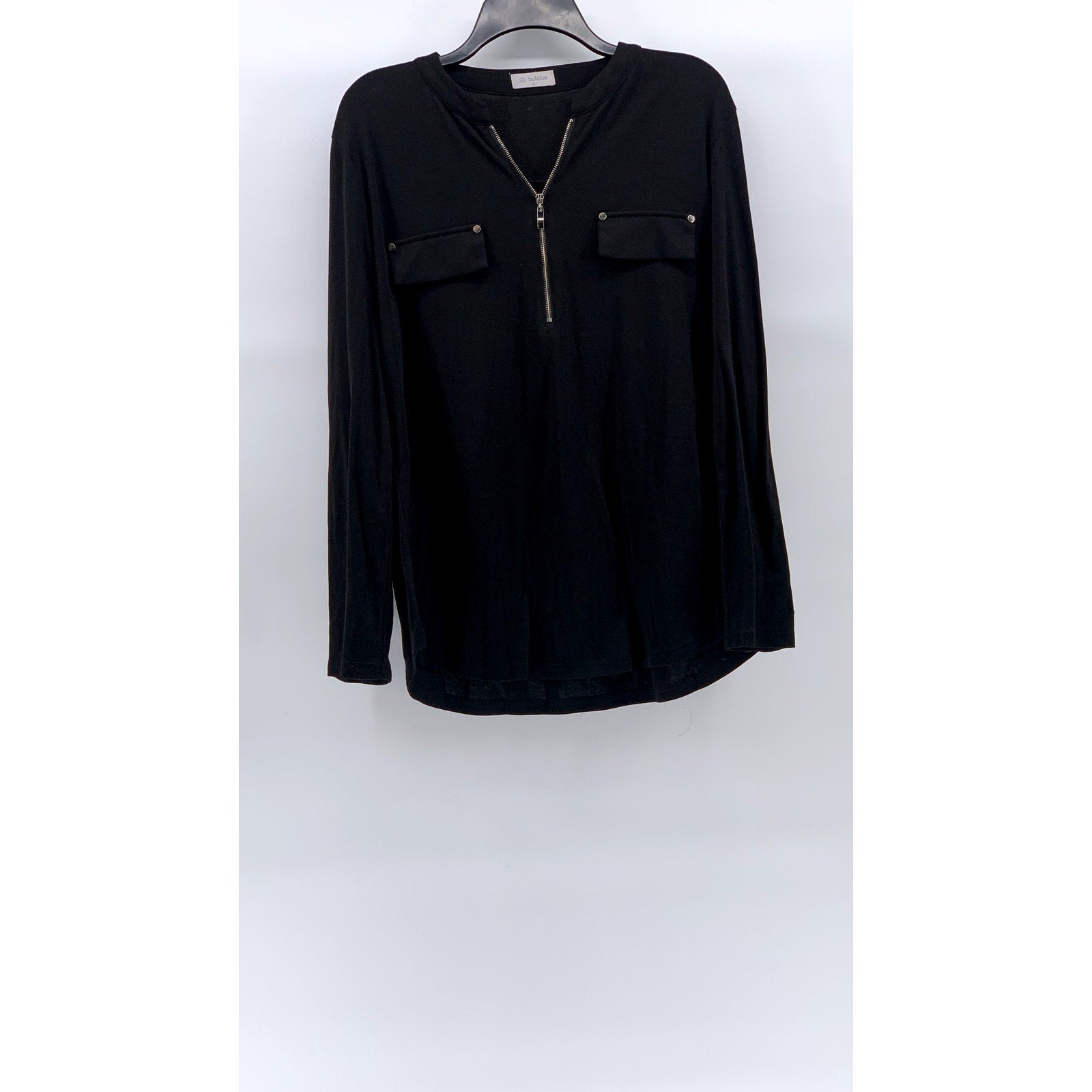 BULOTUS Women's Black Half-Zip Long Roll Tab Sleeves Tunic Casual Top SZ XL