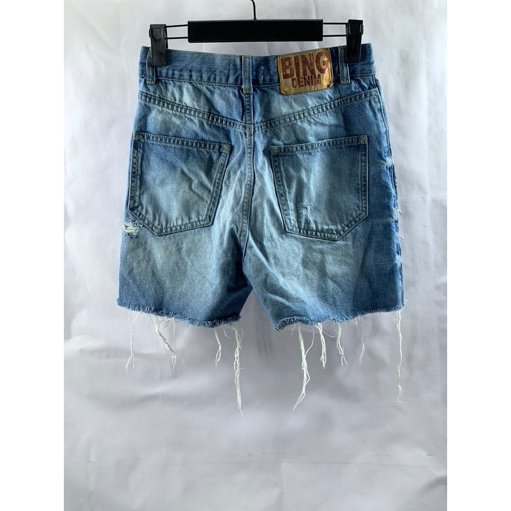 ANINE BING Women's Light Blue Denim Raw-Hem Straight Shorts SZ 24