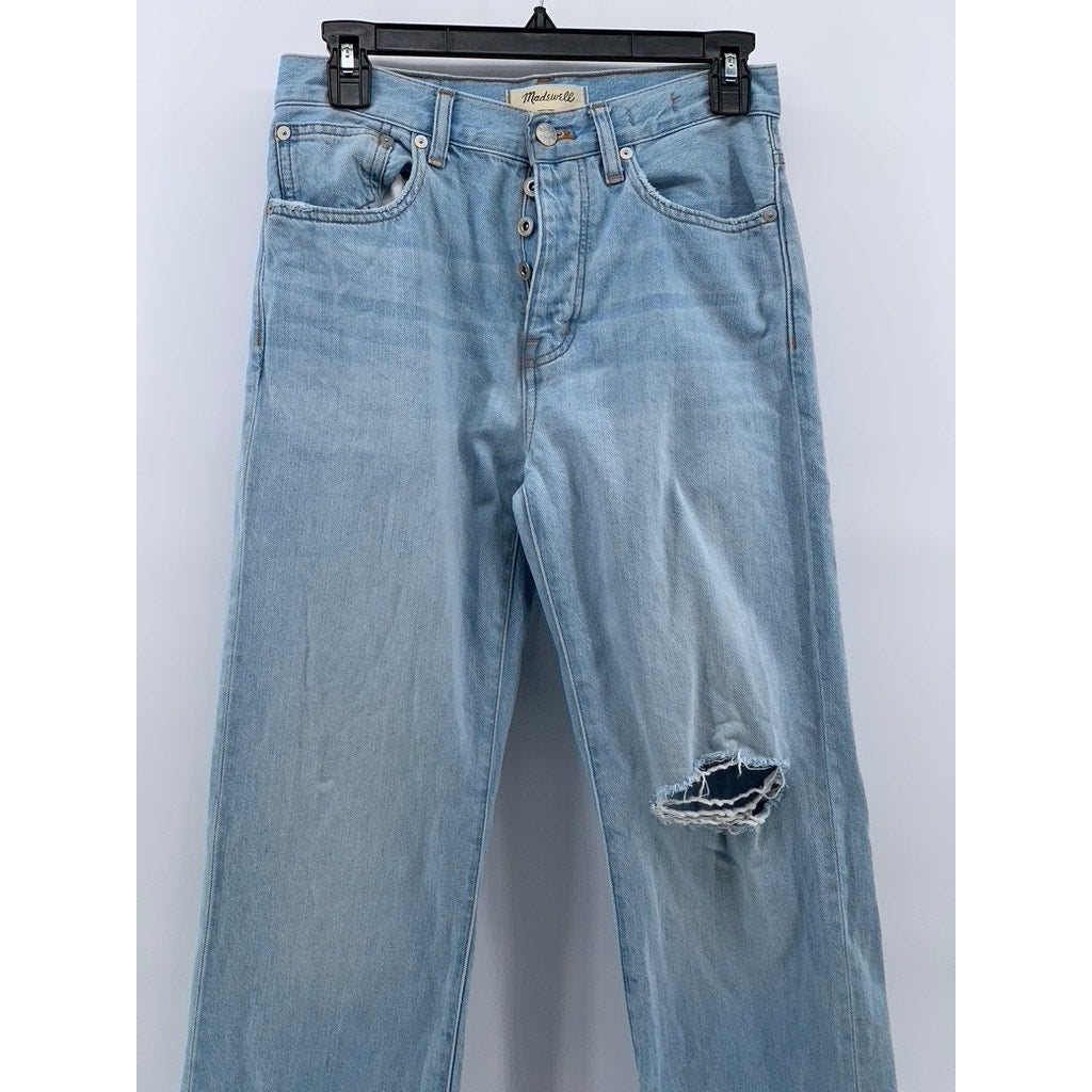 MADEWELL Women's Light Wash Distressed Low-Slung Straight Jeans SZ 24