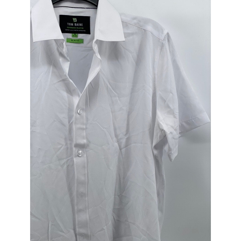 TOM BAINE Men’s Bright a white Slim-Fit Button-Up Short Sleeve Shirt SZ M