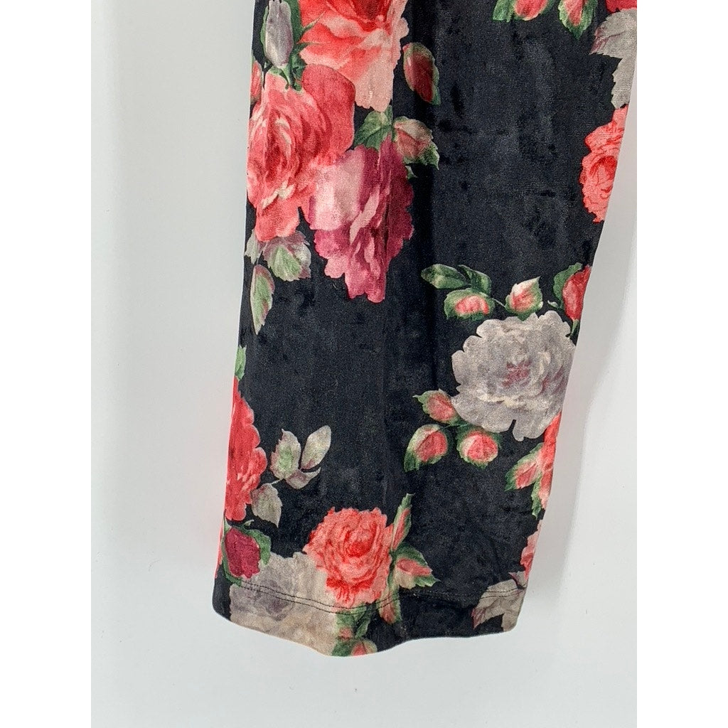 NALLY & MILLIE Women's Black Velour Floral Pull-On Elastic Waist Pants SZ XS