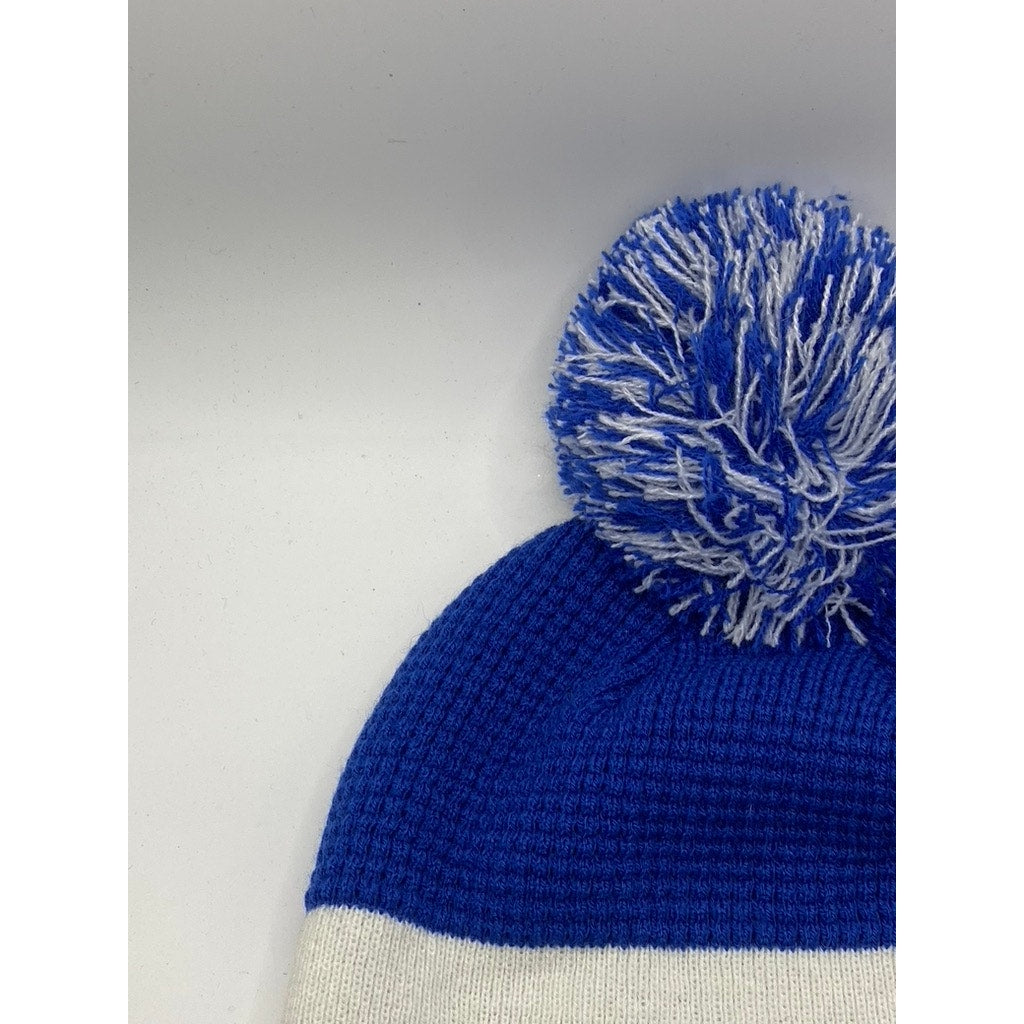 NIKE Unisex Adult Royal Blue-White Striped Swoosh Pom-Pom Beanie SZ OS