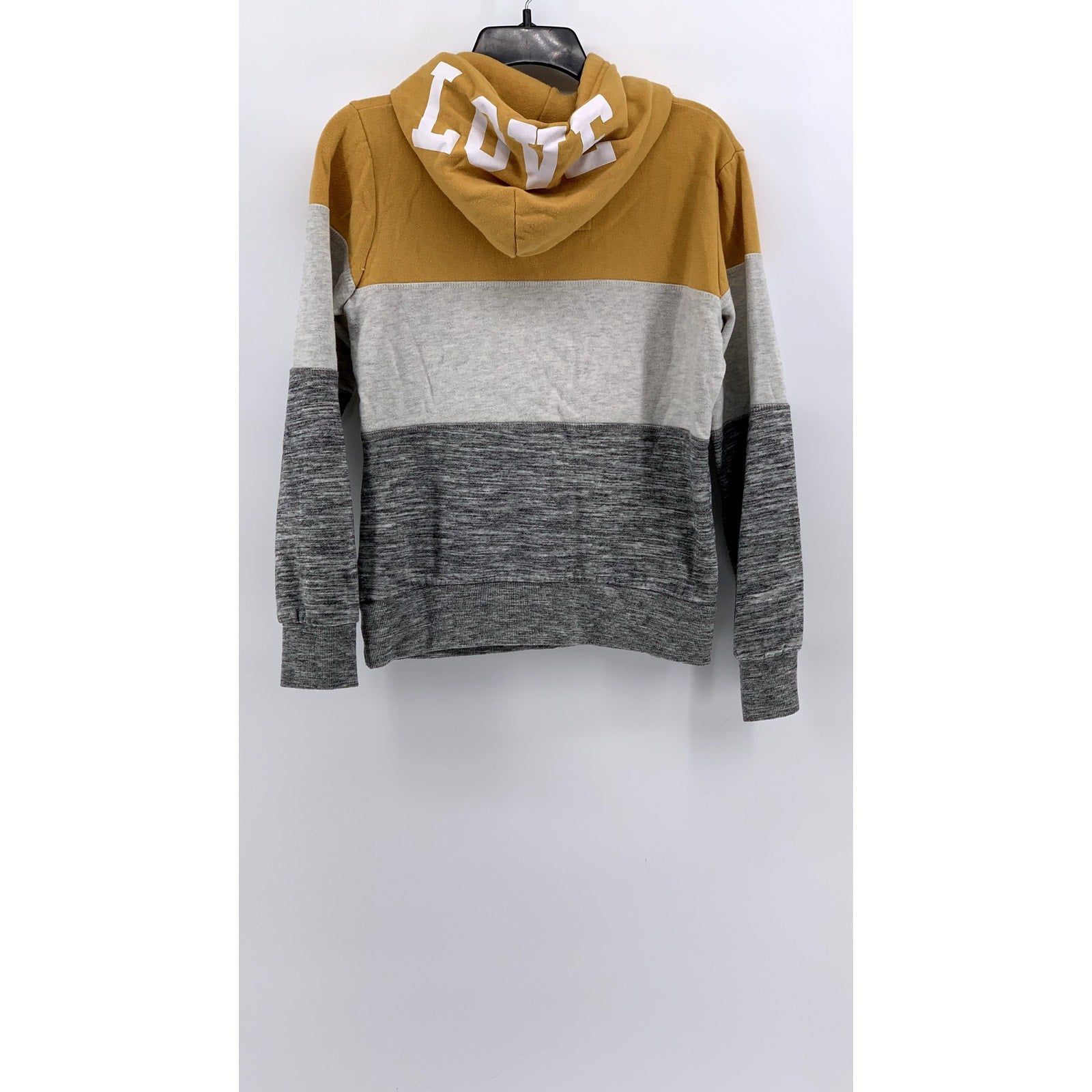 REFLEX Women's Yellow-Gray Love Logo Color Block Hoodie SZ S