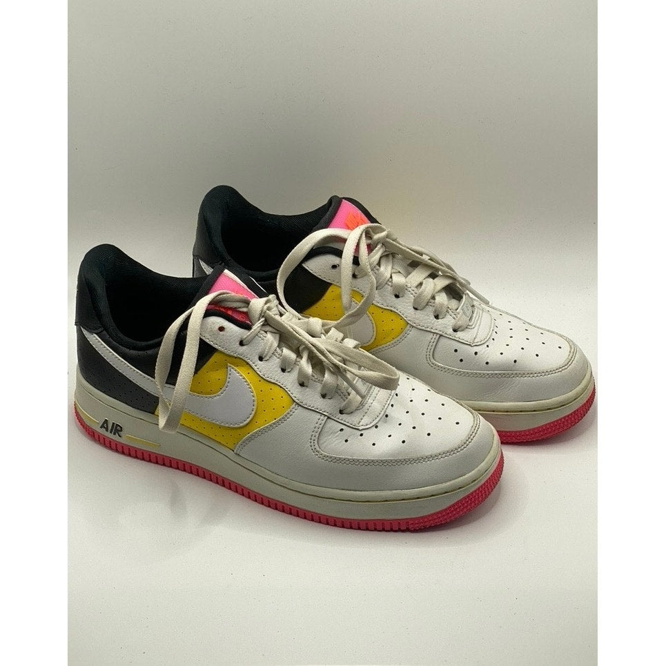 NIKE Women’s White-Pink-Yellow Air Force 1 ‘07 Lace-Up Sneakers SZ 8.5
