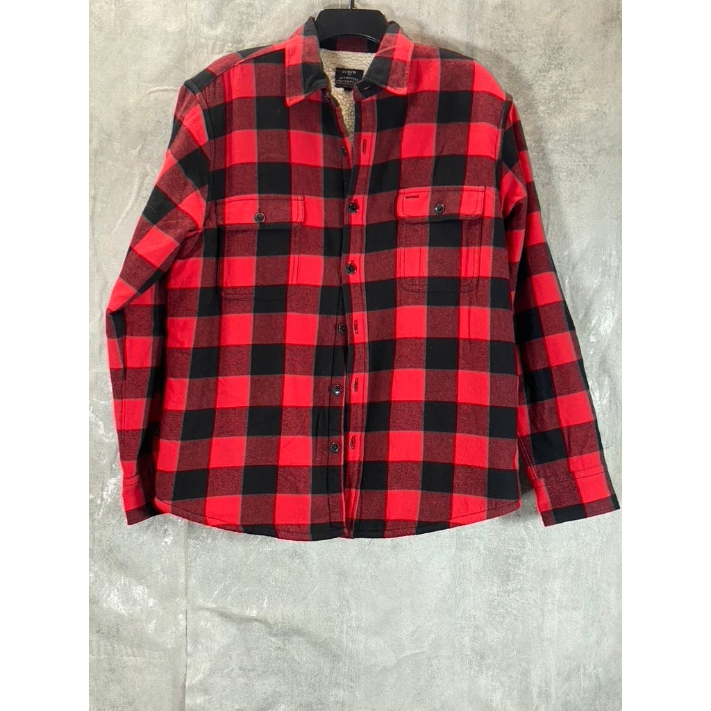 J.CREW Men's Authentic Wear Red Buffalo Check Sherpa-Lined Shirt Jacket SZ M