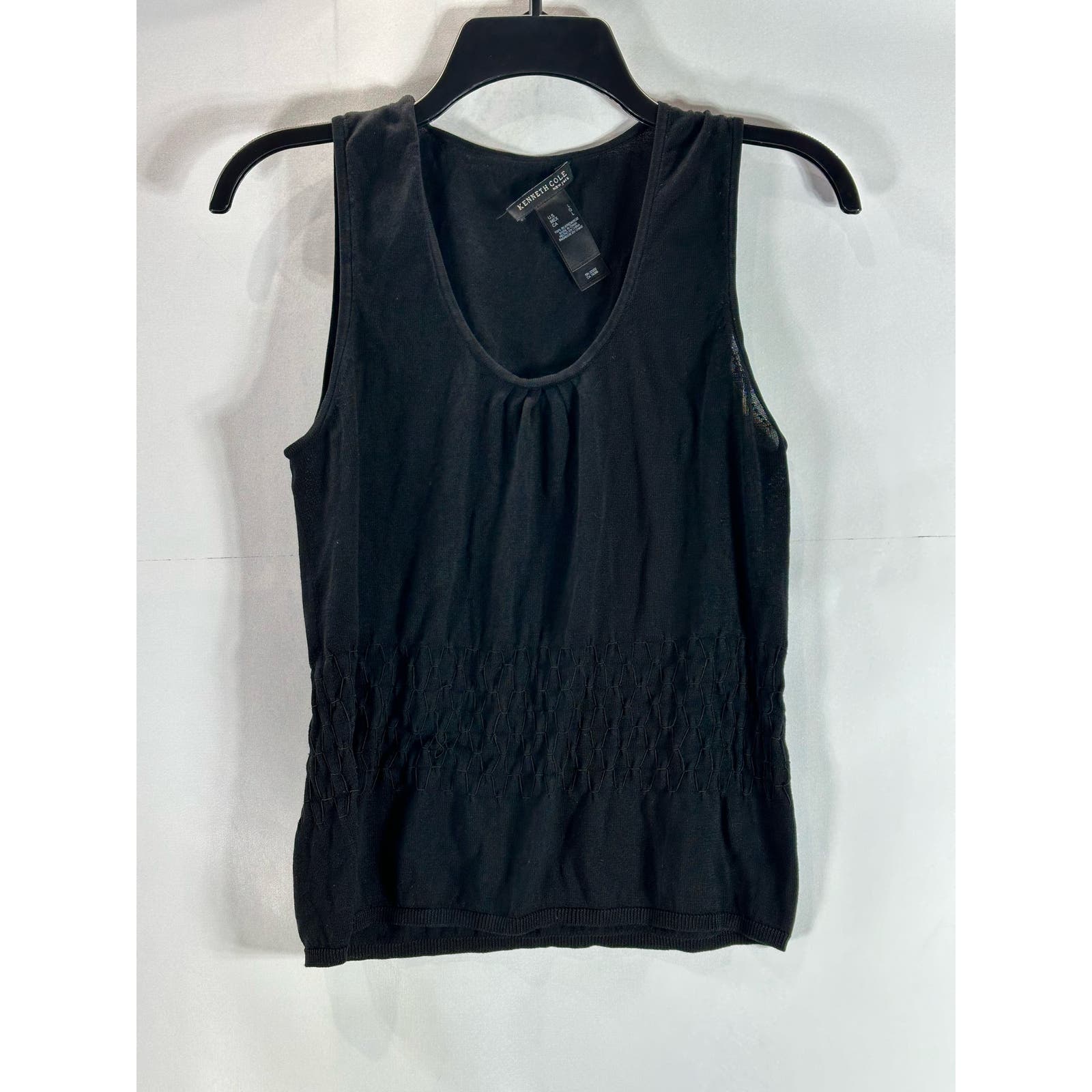 KENNETH COLE NEW YORK Women's Black Silk Deep Scoop-Neck Textured Tank Top SZ L