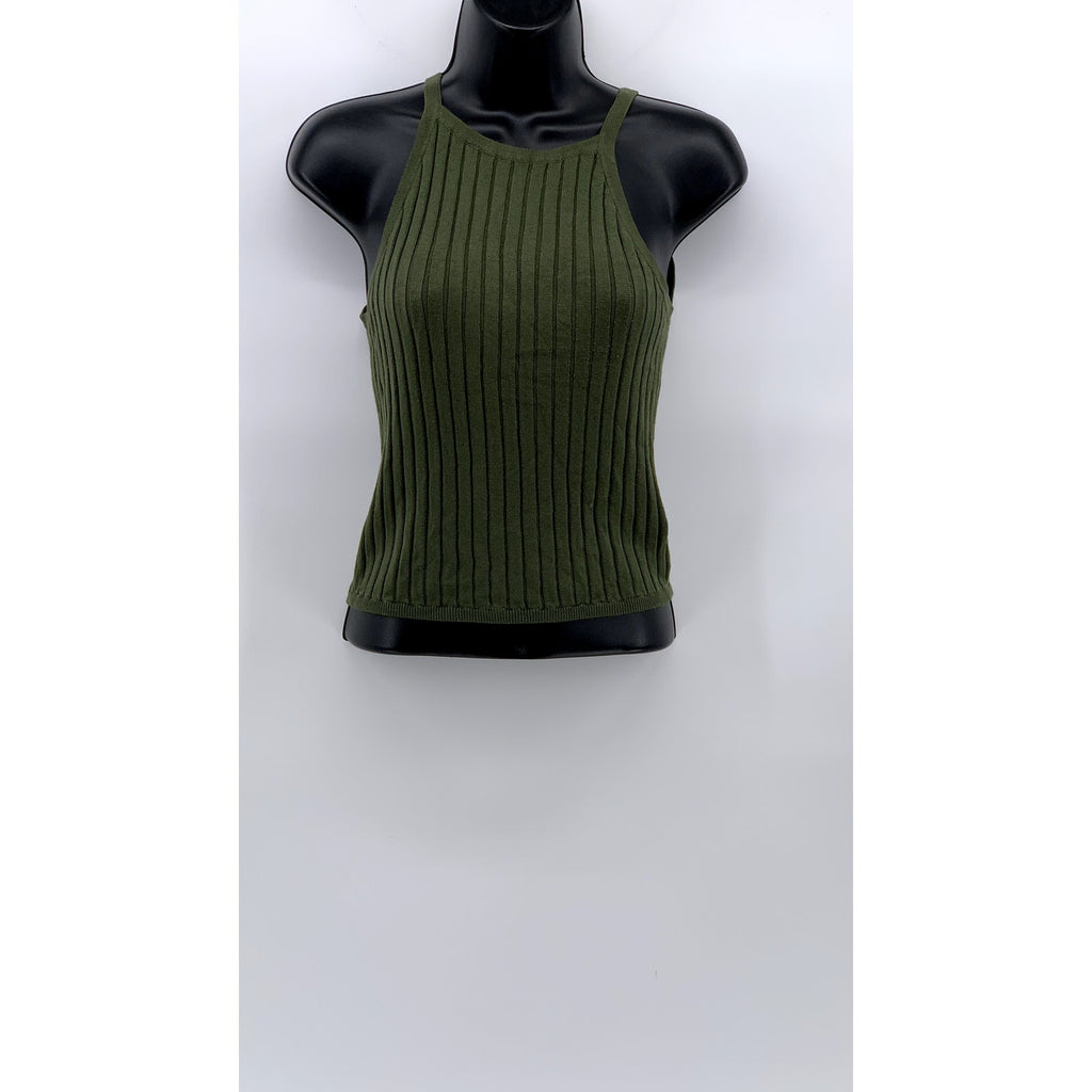 DIVIDED By H&M Women's Olive Green Ribbed High-Neck Sleeveless Top SZ S