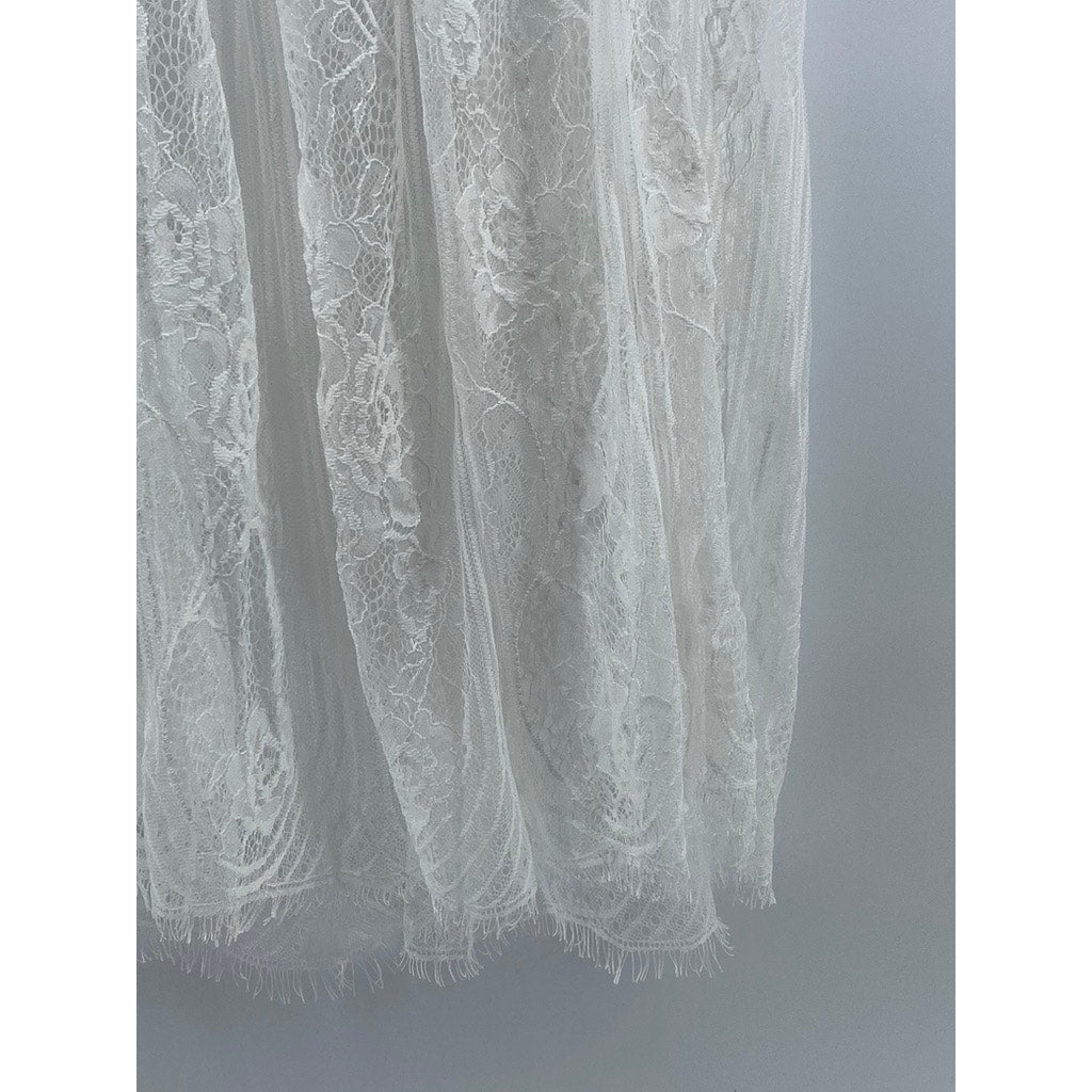 M MONACO USA Women's White Floral Lace A-Line Midi Skirt SZ S
