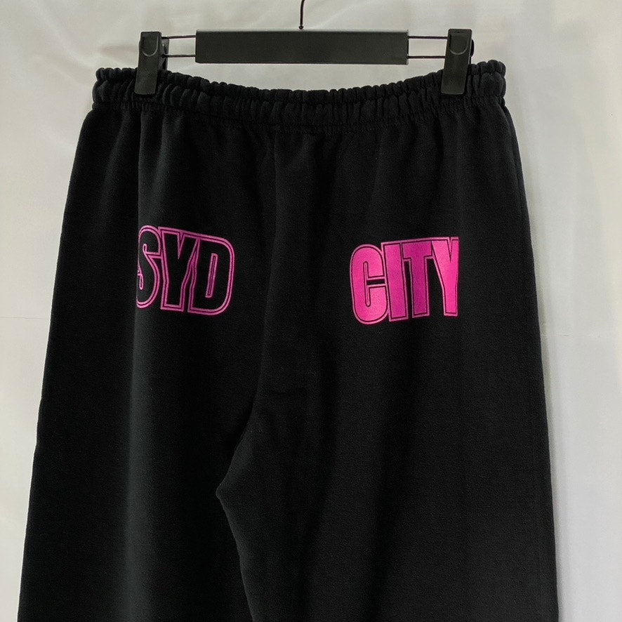 GILDAN Women's Black-Pink Heavy Blend Fleece Syd City Logo Casual Sweatpant SZ S