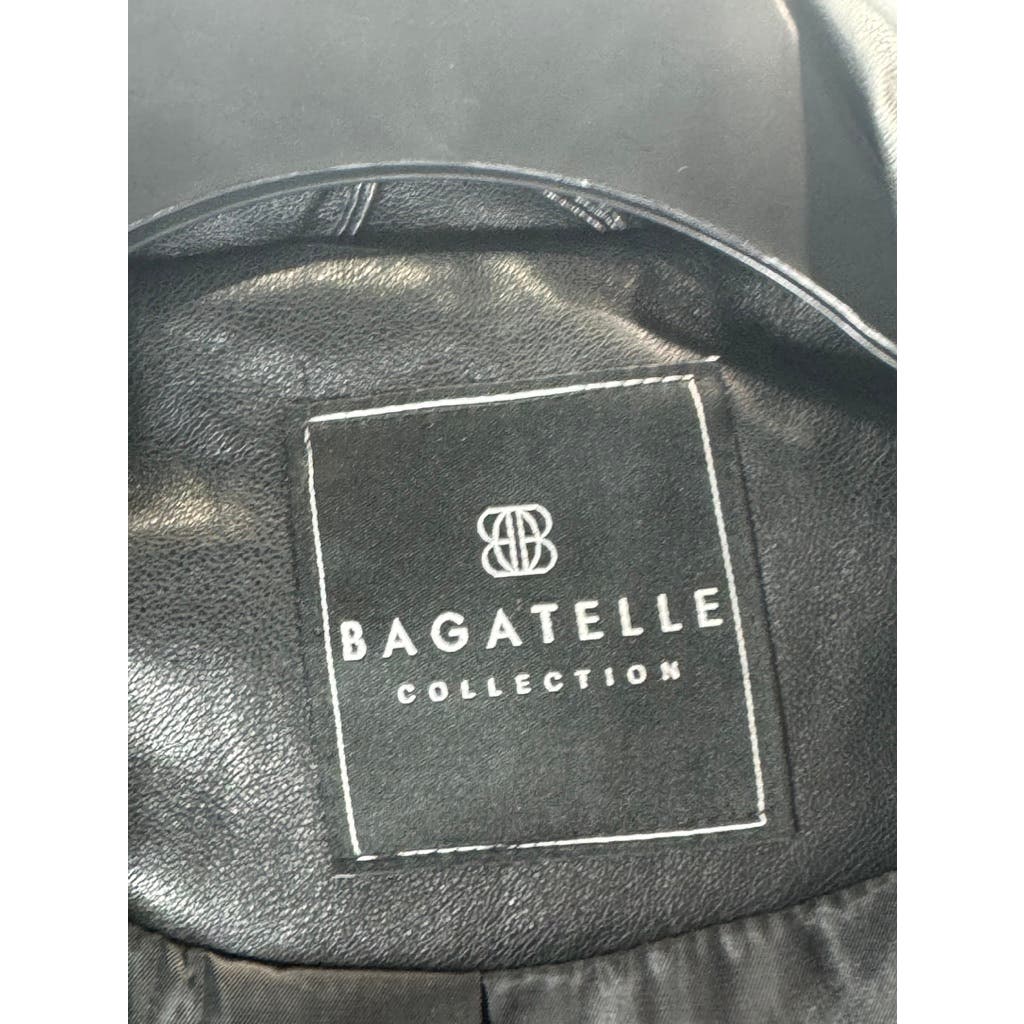 BAGATELLE Women's Black Faux Leather Grunge Chic Open Front Trench Coat SZ S