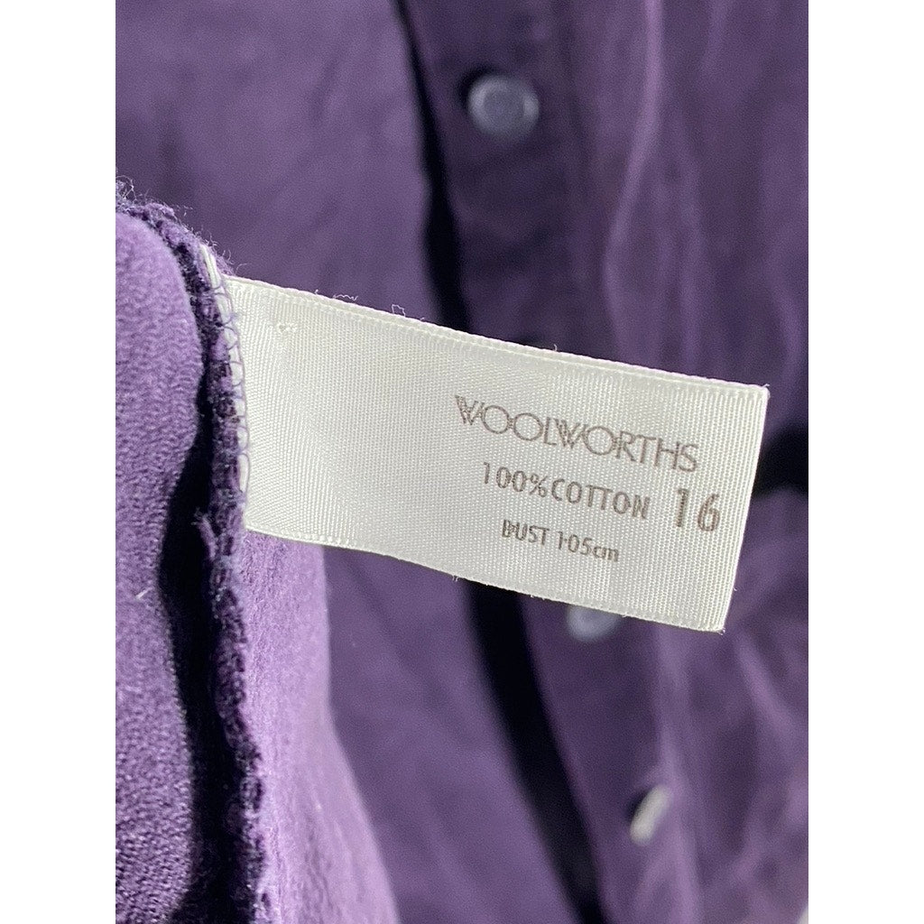 WOOLSWORTHS Women's Dark Purple Four-Pocket Button-Up Long Sleeve Top SZ 16(L)