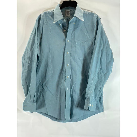BROOKS BROTHERS 346 Men's Aqua Gingham Original Polo Slim-Fit Dress Shirt SZ 16