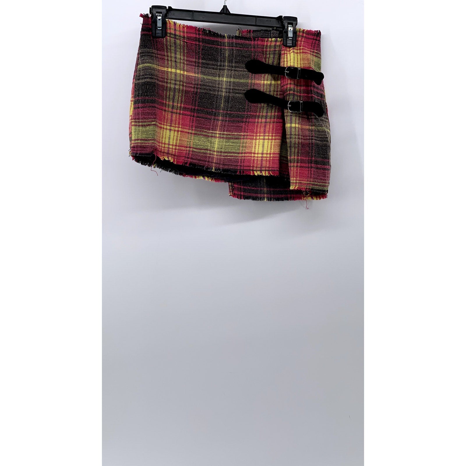 URBAND OUTFITTERS Women's Red-Black-Yellow Plaid Wrap Grunge Mini Skirt SZ S