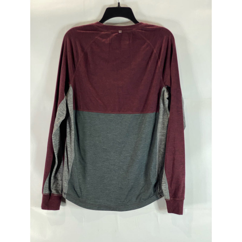 AMERICAN EAGLE Men's Burgundy/Grey Colorblock Crewneck AE Flex T-Shirt SZ S
