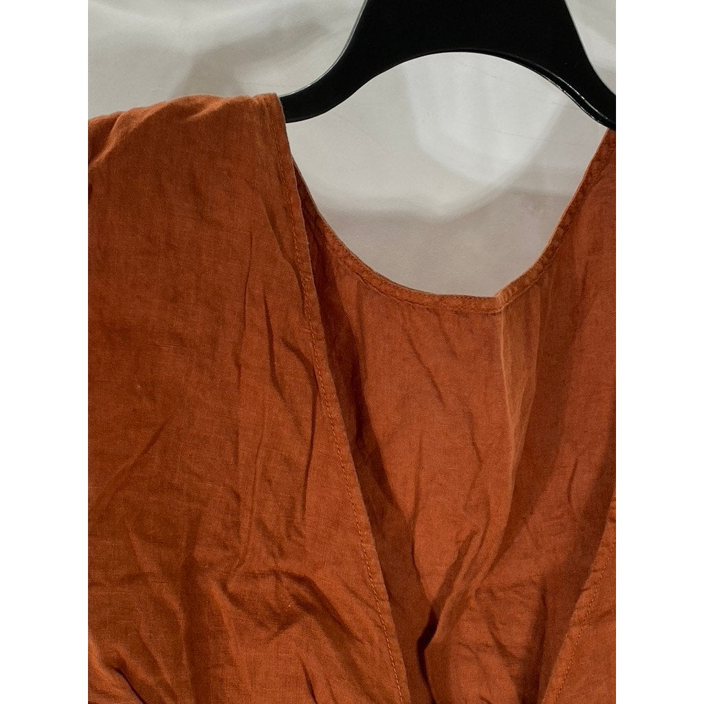 LOFT Women's Rust Orange Linen Tie Front Hem Sleeveless Crop Top SZ S