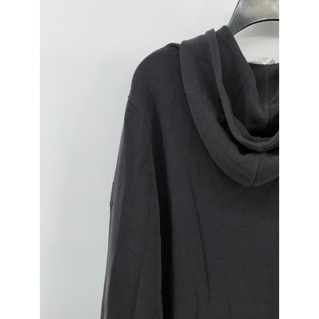 ALO YOGA Men's Black Micro Waffle Knit Pullover Lightweight Hoodie SZ M