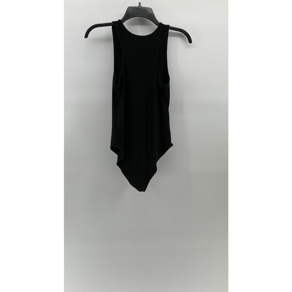MANGOPOP Women's Black Ribbed Scoop-Neck Sleeveless One-Piece Bodysuit SZ S
