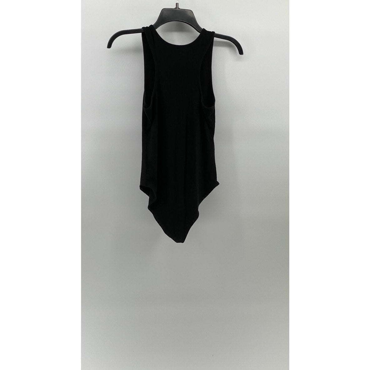MANGOPOP Women's Black Ribbed Scoop-Neck Sleeveless One-Piece Bodysuit SZ S