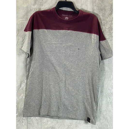 AMERICAN EAGLE Men's Burgundy/Grey Standard-Fit Crewneck T-Shirt SZ M