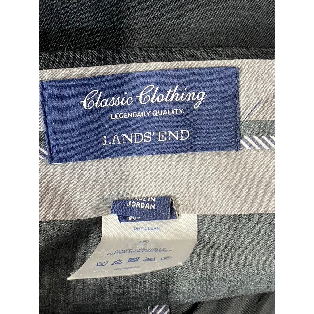LANDS' END Men's True Black Traditional-Fit Pleated Wool Dress Pants SZ 36