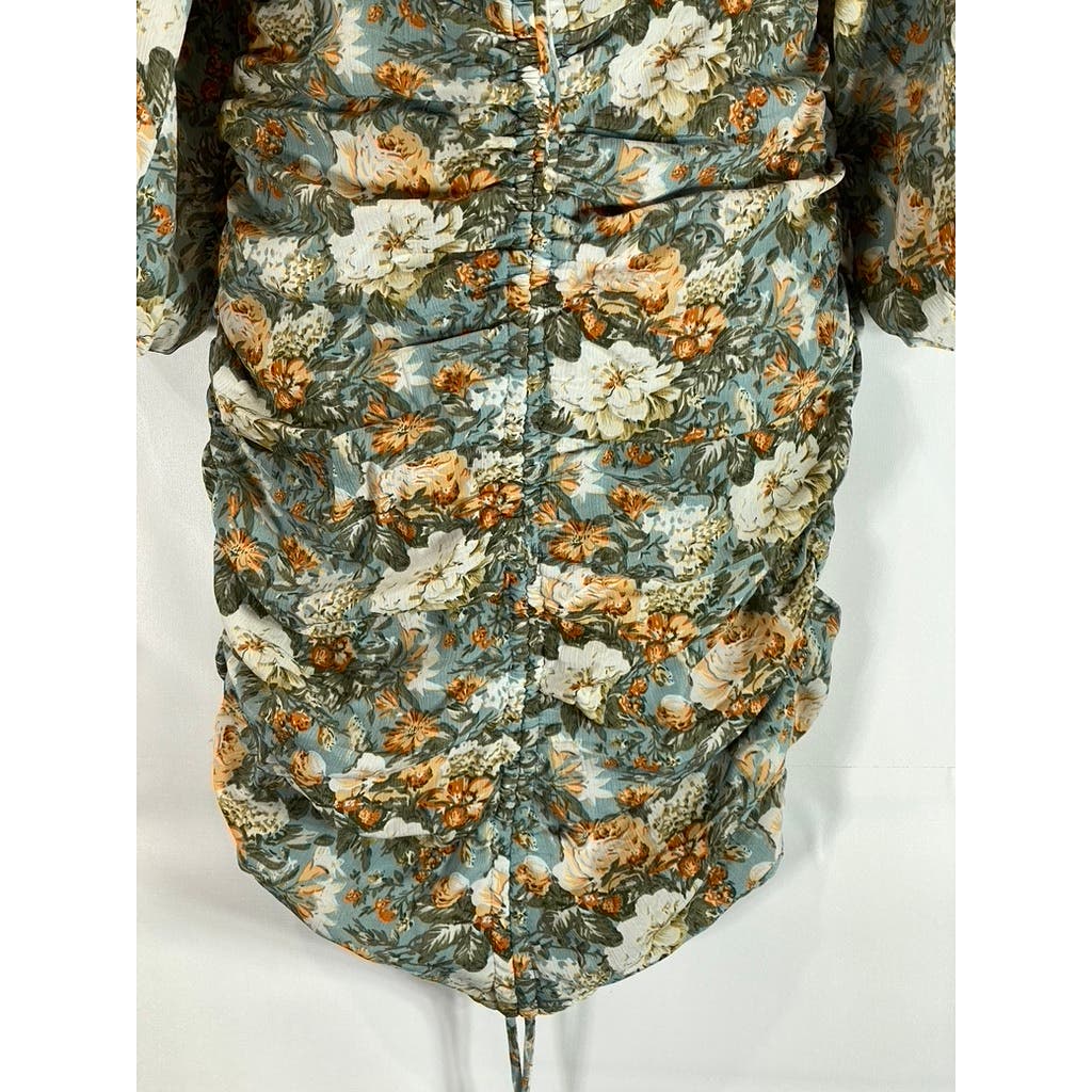 HELLO MOLLY Women's Sage Floral Basque Country Bodycon Ruched Dress SZ 4