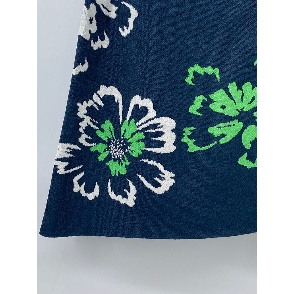 TANYA TAYLOR Women's Navy-Green-White Floral Straight Mini Skirt SZ S