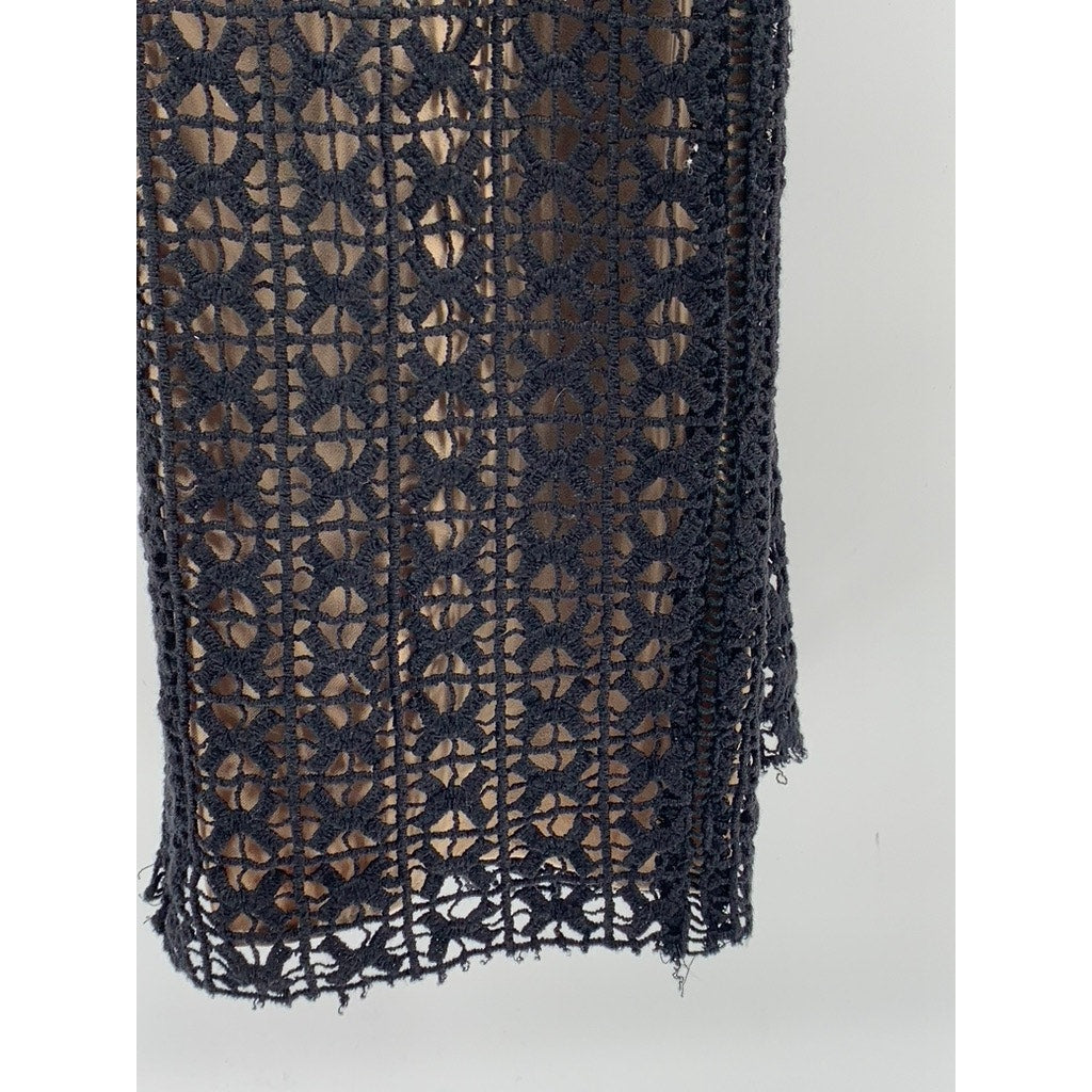 J.O.A LOS ANGELES Women's Black-Beige Spaghetti Strap V-Neck Crochet Dress SZ XS