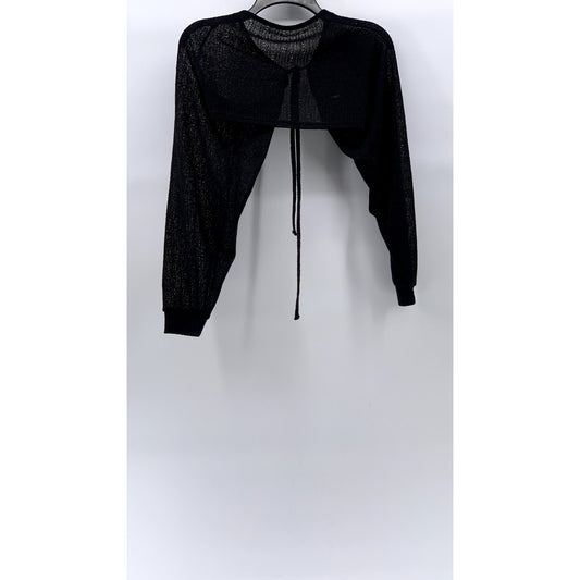 3.3 FIELD TRIP Women's Black Knit Tie-Front Long Sleeve Overlay Shawl Top SZ OS