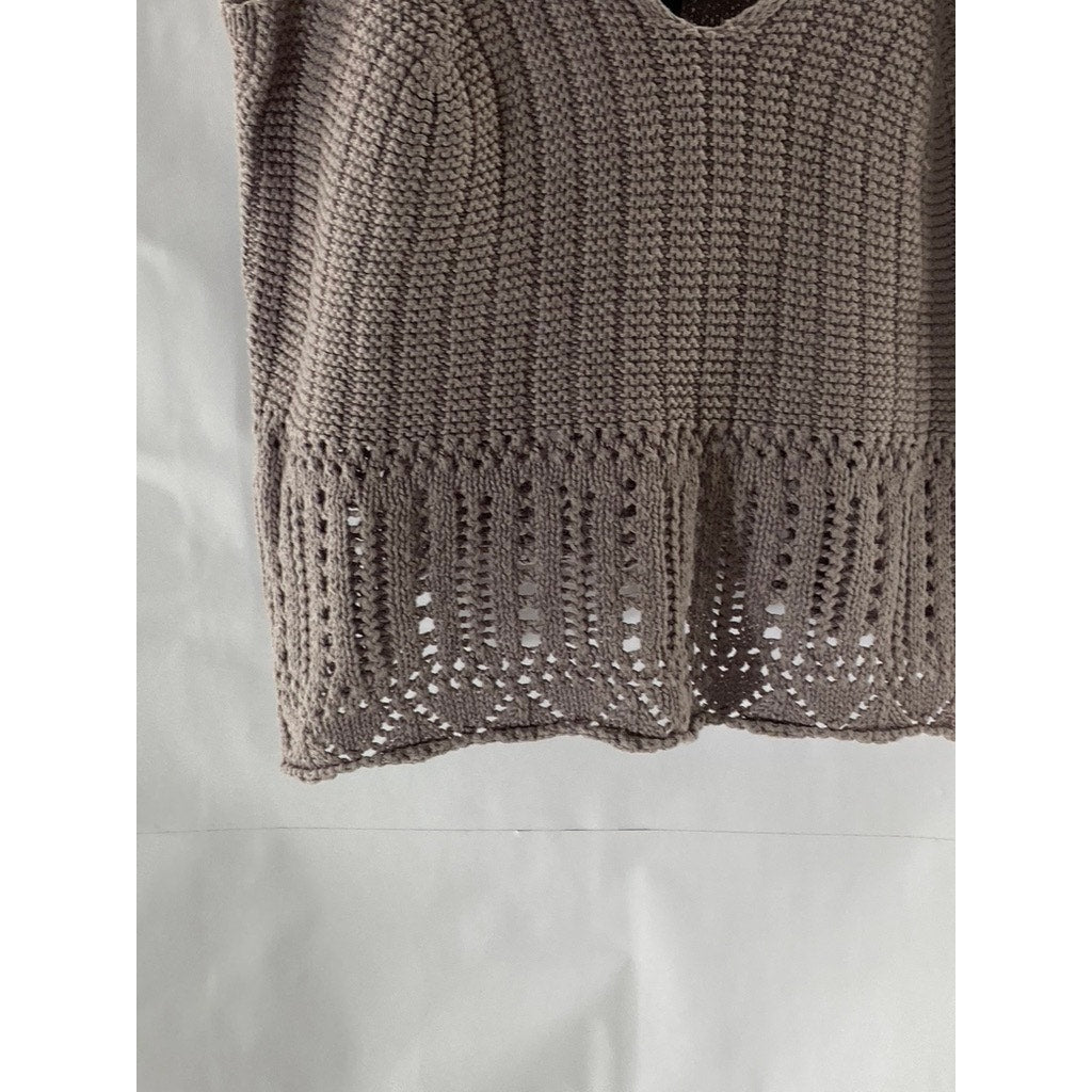 URBAN HERRITAGE Women's Gray Crochet Knit V-Neck Spaghetti Strap Tank Top SZ M