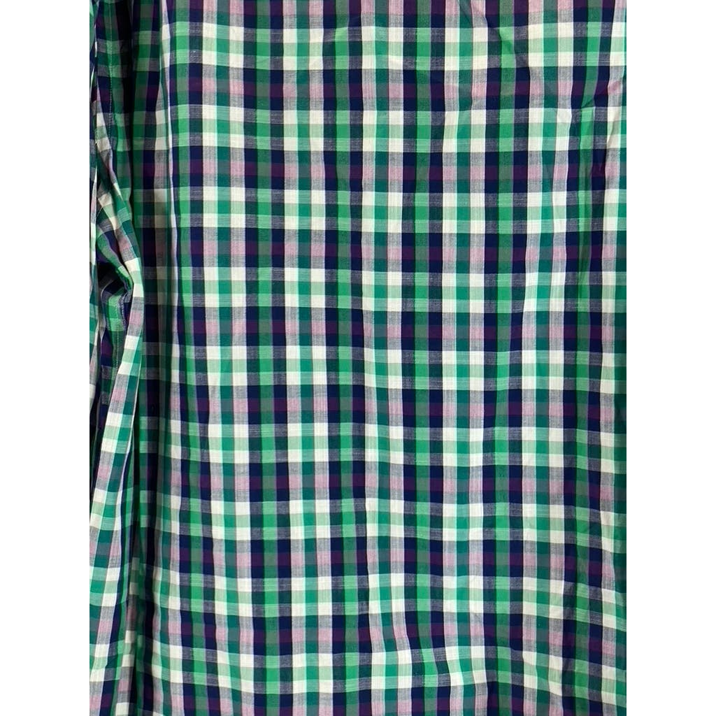 INSERCH ICON Men's Green Check Jacquard Cotton Button-Up Flip Cuff Shirt SZ XL