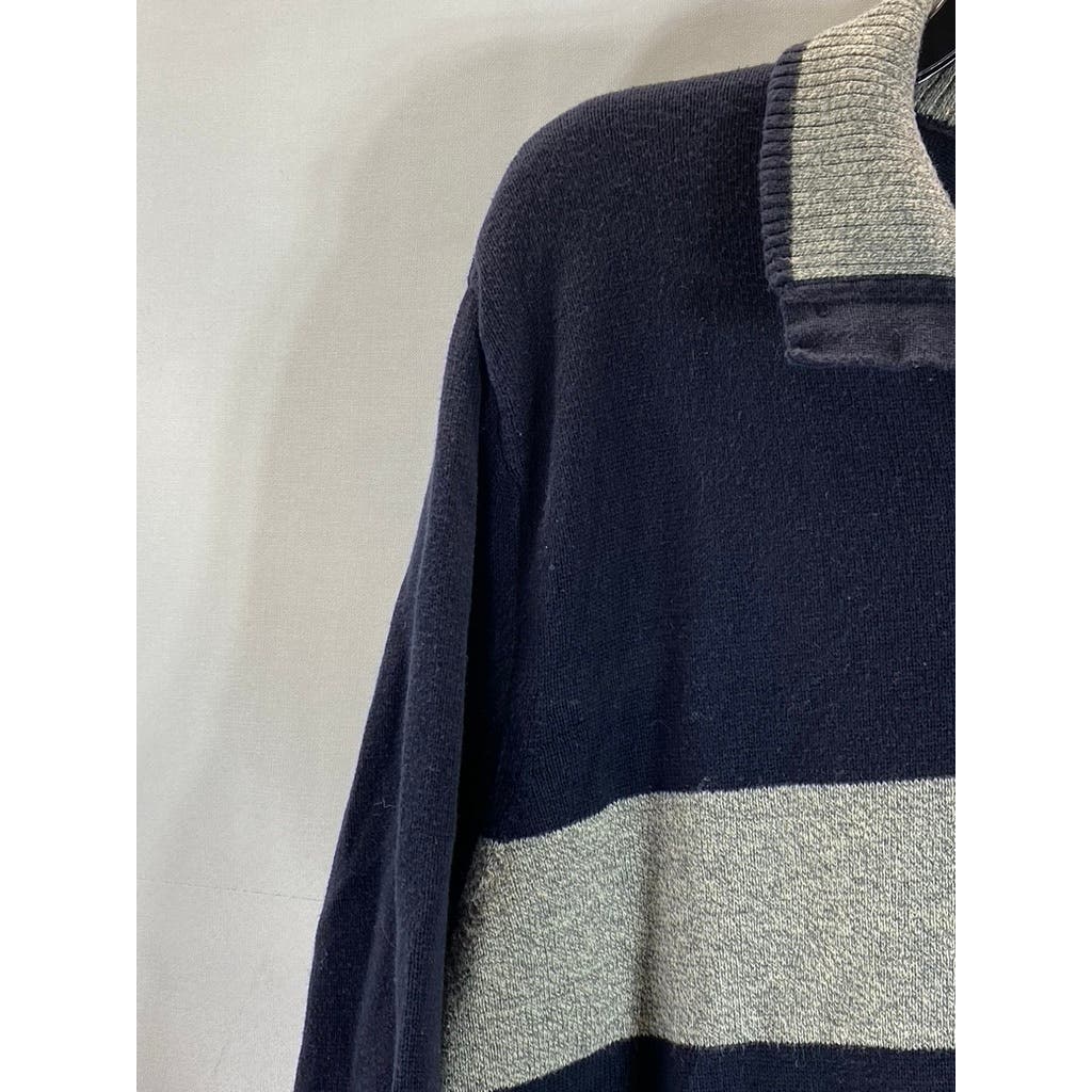 AMERICAN EAGLE Men's Navy/Grey Large Stripe Classic-Fit Pullover Sweater SZ L