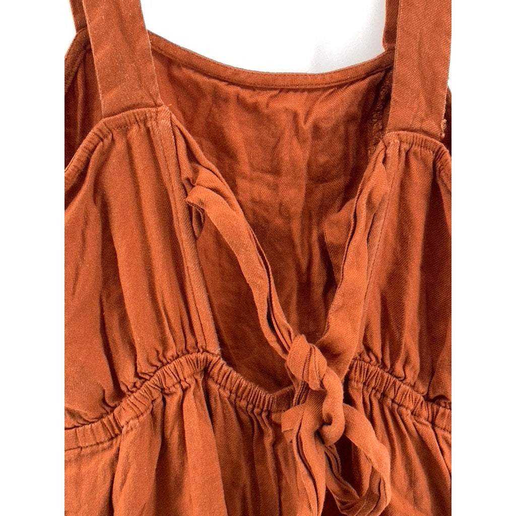 EXPRESS Women's Burnt Orange Straight-Neck Linen-Blend Jumpsuit SZ XS