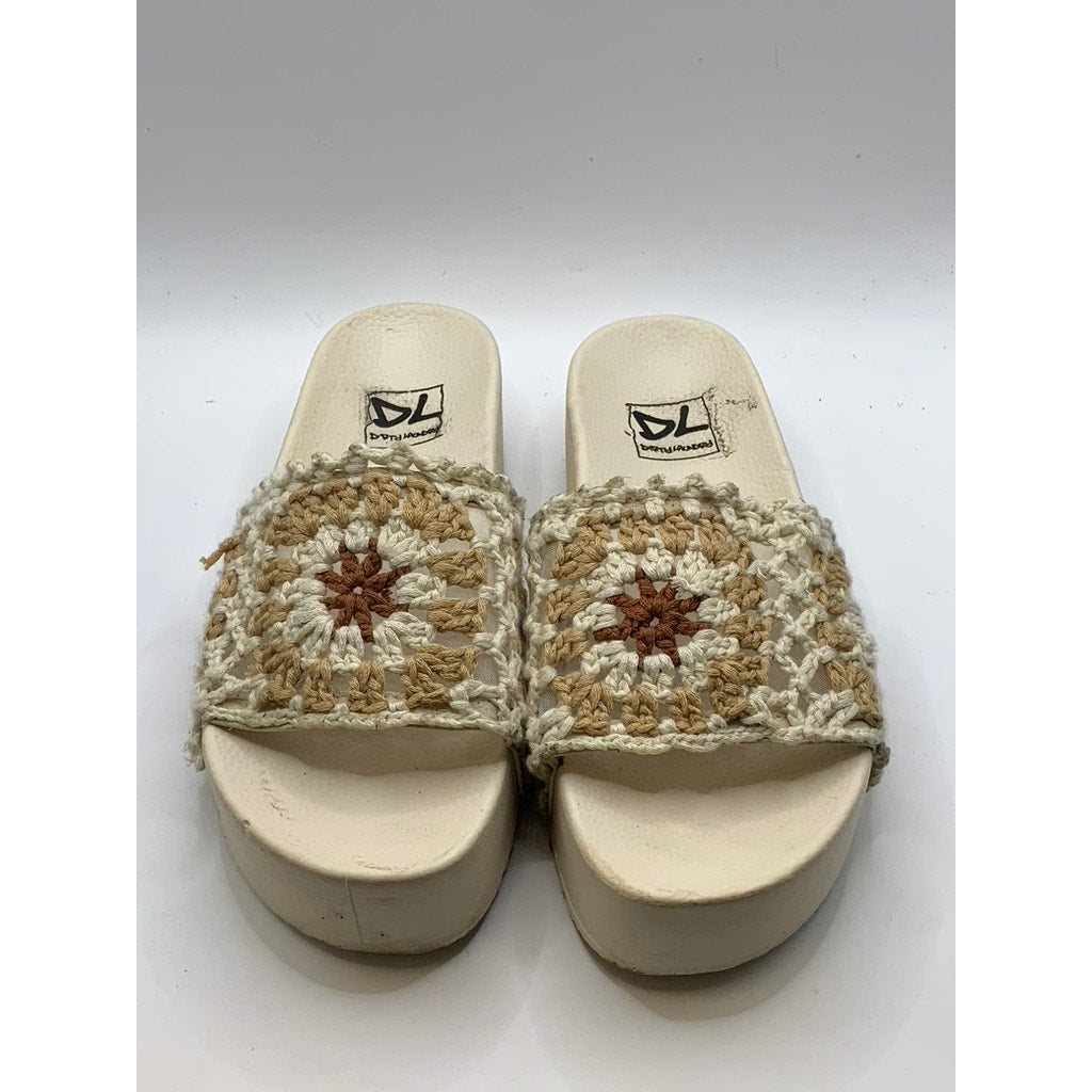 DIRTY LAUNDRY Women's Beige Knit Worble Slip-On Wedge Sandals SZ 7