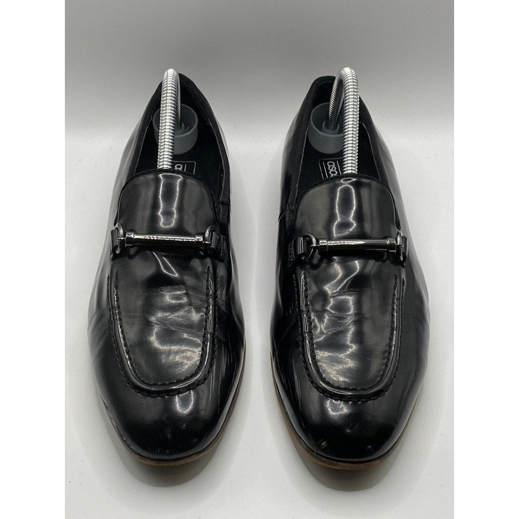 ASOS Men’s Black Faux Patent Leather Horsebit Slip-On Loafers SZ 6