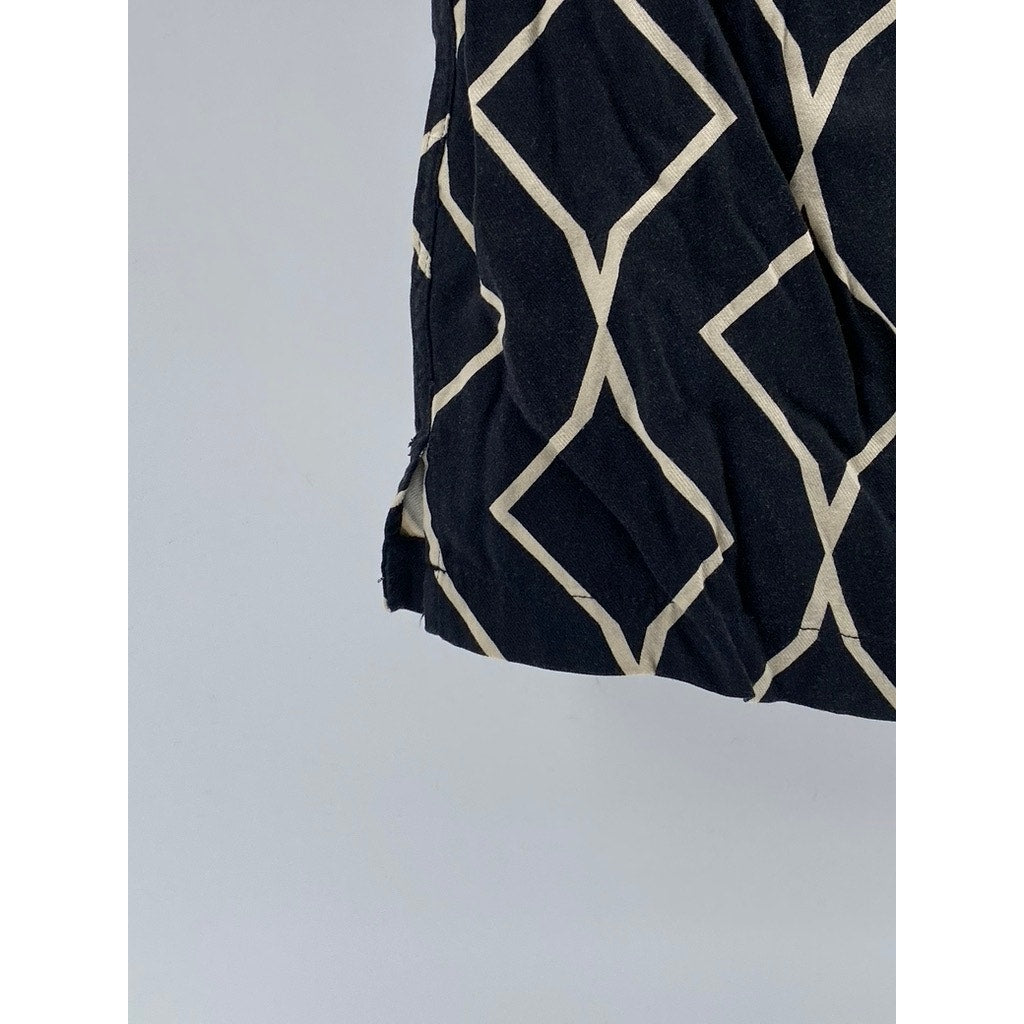 ZARA Men's Black-Beige Geo Print Button-Up Short Sleeve Shirt SZ S