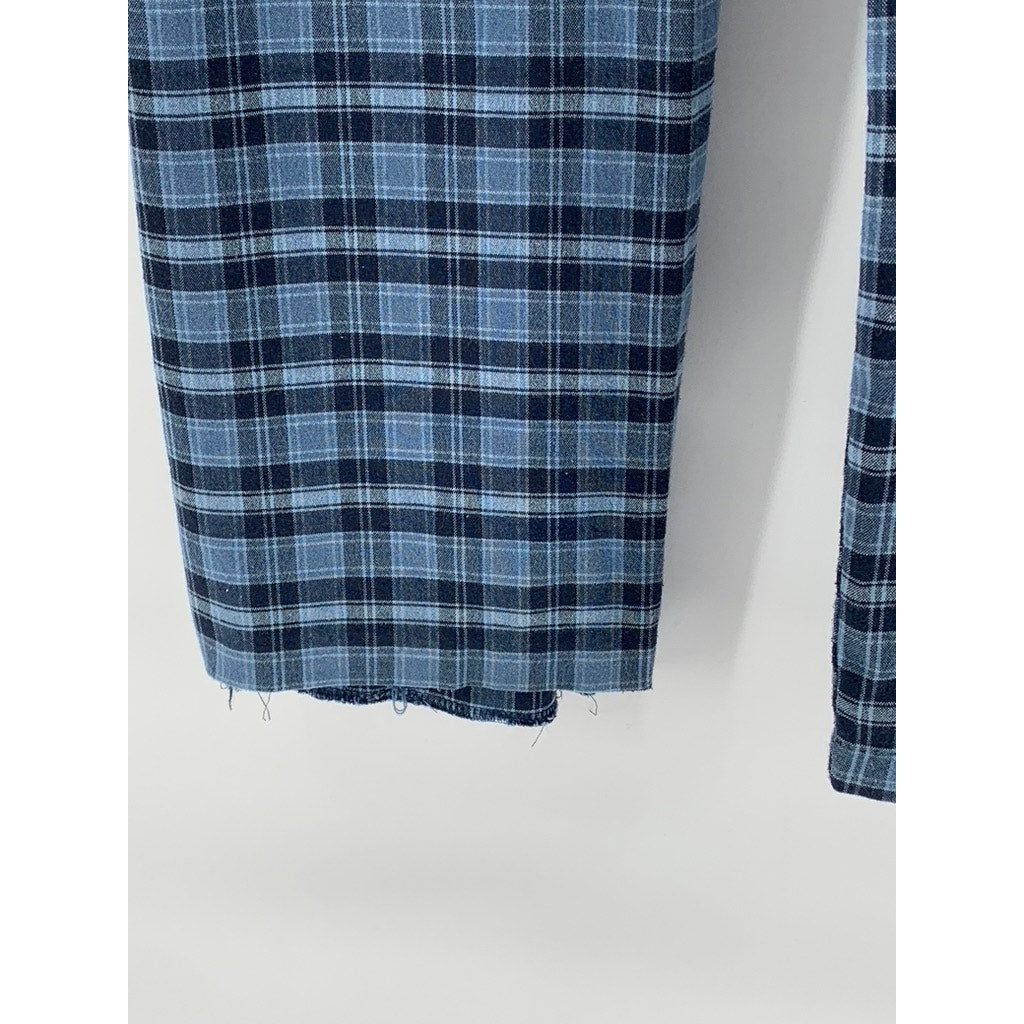 BLUE ASPHALT Women's Vintage Blue Plaid Straight-Leg Pants SZ M