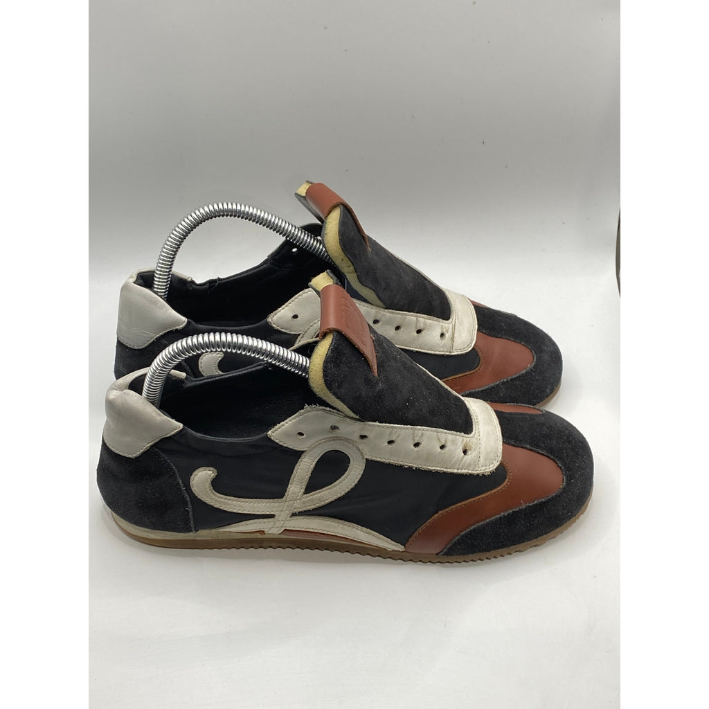 LOEWE Women's Navy-White Printed Suede Leather Ballet Runner Sneakers SZ 38(US8)