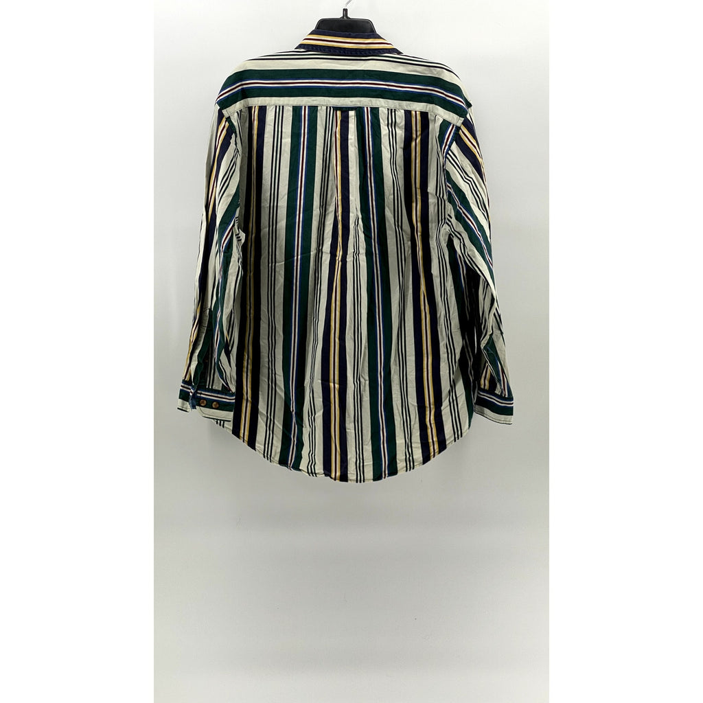 WOODS & GRAY Men's Vintage Green-Blue-Yellow Striped Button-Up Shirt SZ M