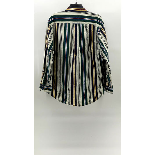 WOODS & GRAY Men's Vintage Green-Blue-Yellow Striped Button-Up Shirt SZ M