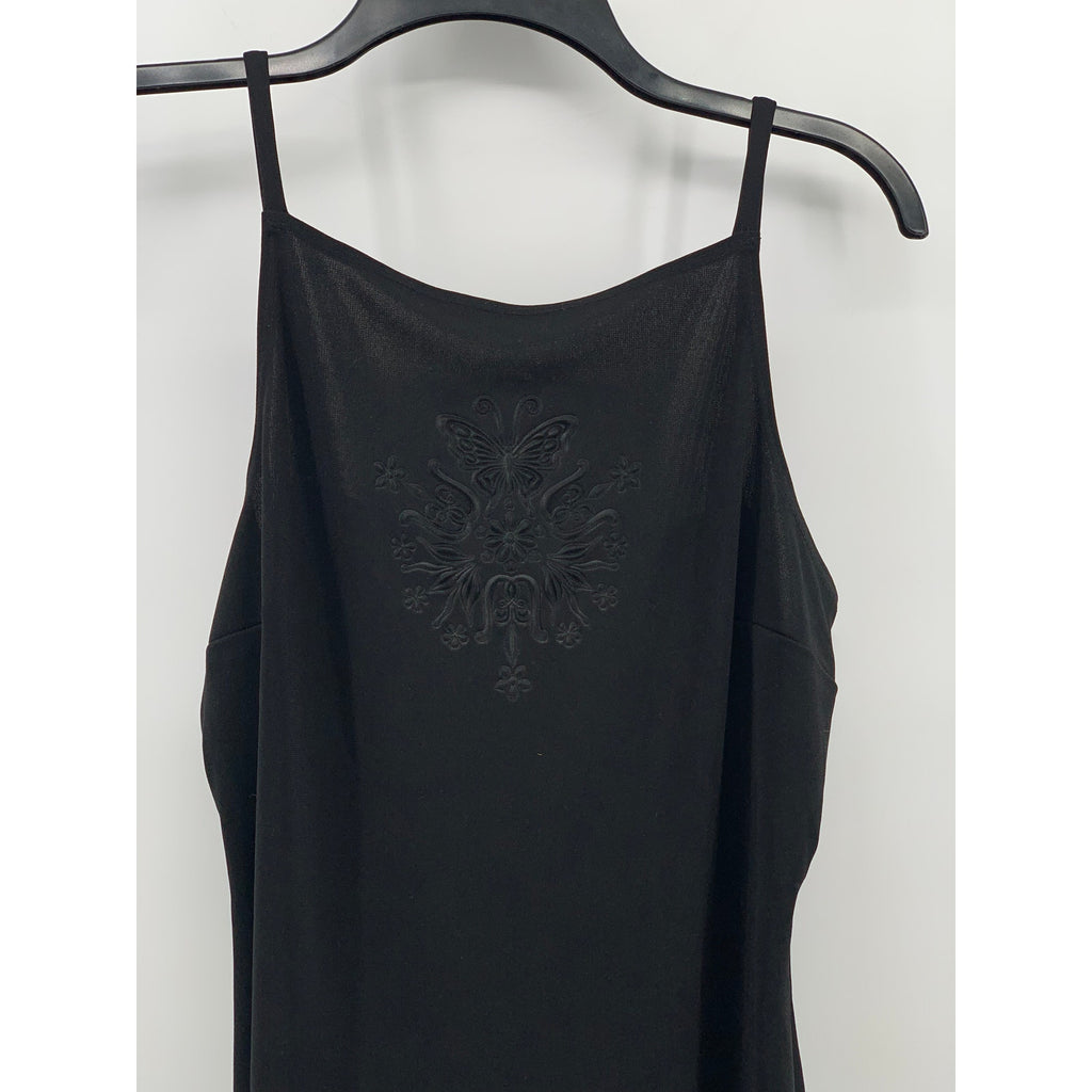 URBAN GIRL Women's Black Stamped Logo Scoop-Neck Spaghetti Strap Mini Dress SZ L