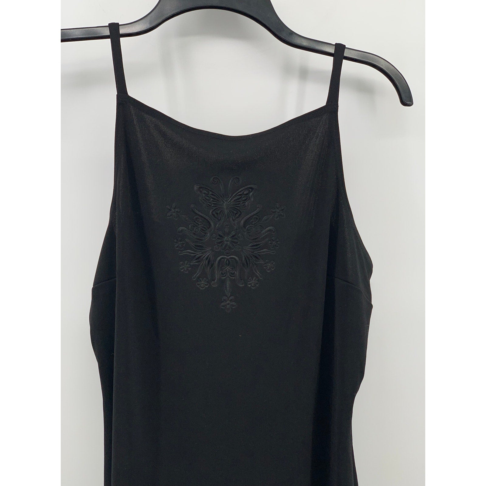URBAN GIRL Women's Black Stamped Logo Scoop-Neck Spaghetti Strap Mini Dress SZ L