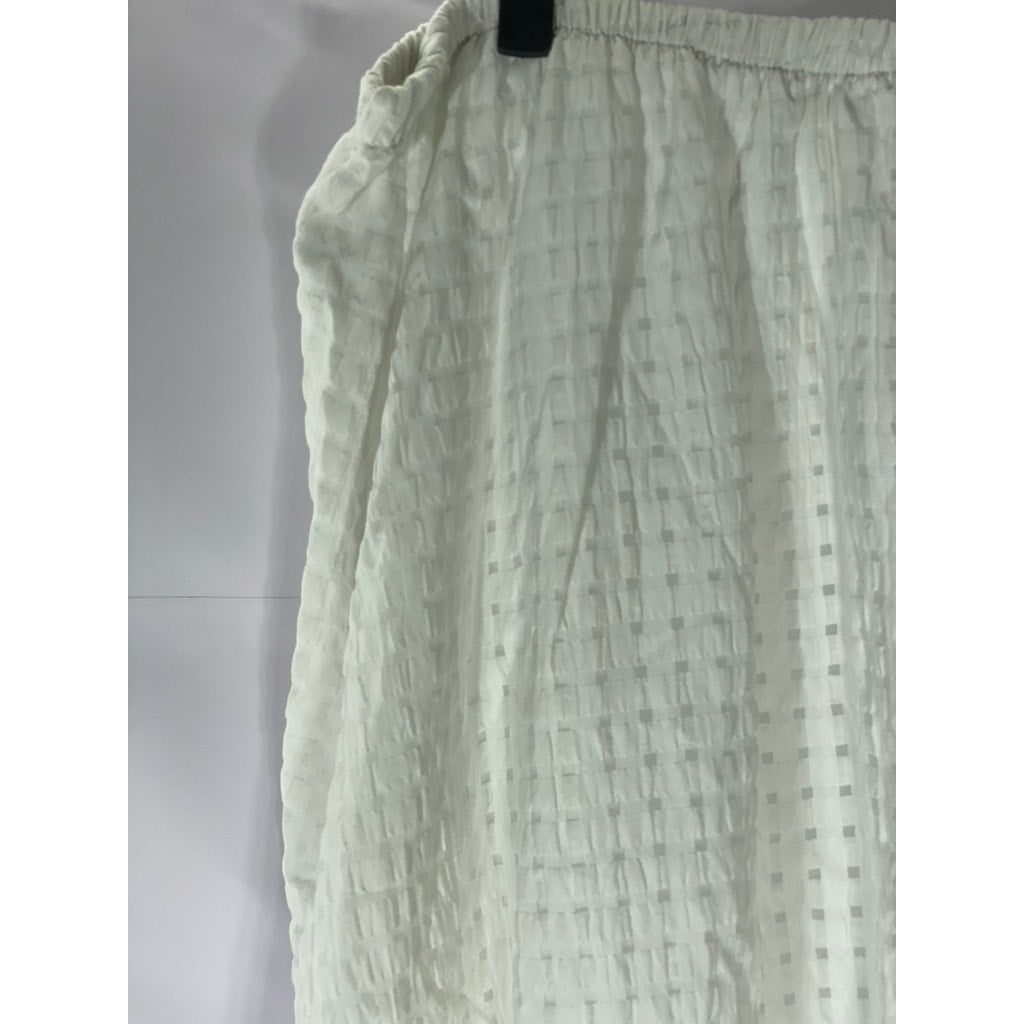 UNBRANDED Women's White Textured Mini Grid Pull-On Midi Skirt SZ L