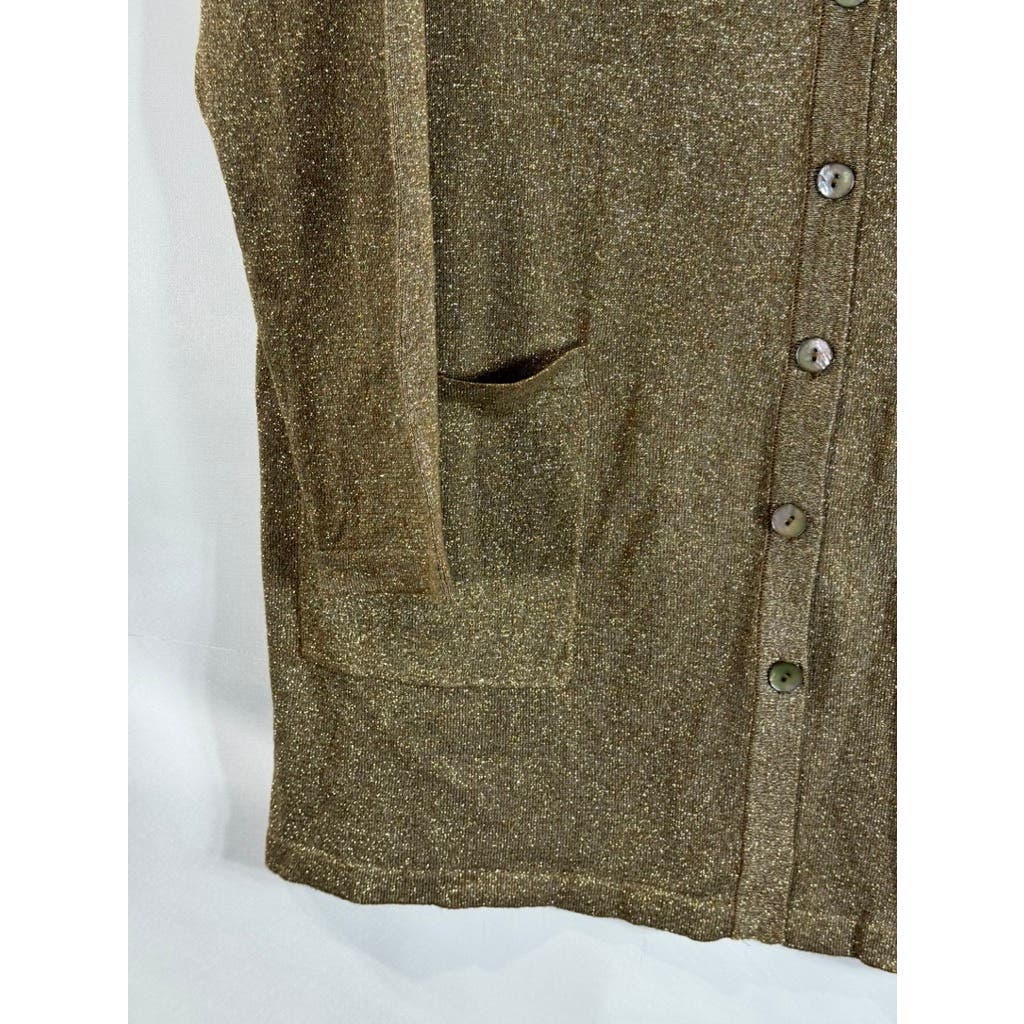 ULLA POPKEN Women's Plus Brown Metallic Relaxed Fit Button-Up Cardigan SZ 16/18