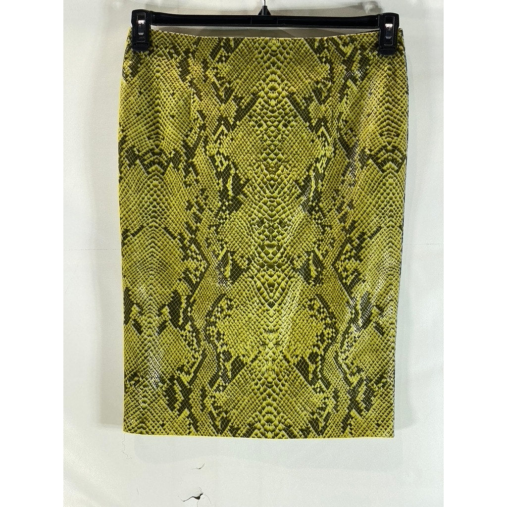 OLGA MARTINEZ BARCELONA Women's Yellow Snake Print Straight Skirt SZ M