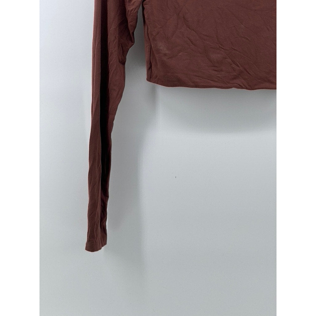 KLASSY NETWORK Women's Brown Seamless Long Sleeve Turtleneck Cropped Top SZ XS