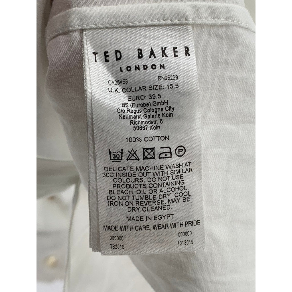 TED BAKER LONDON Men's White Slim-Fit Plain Button-Up Shirt SZ 15.5