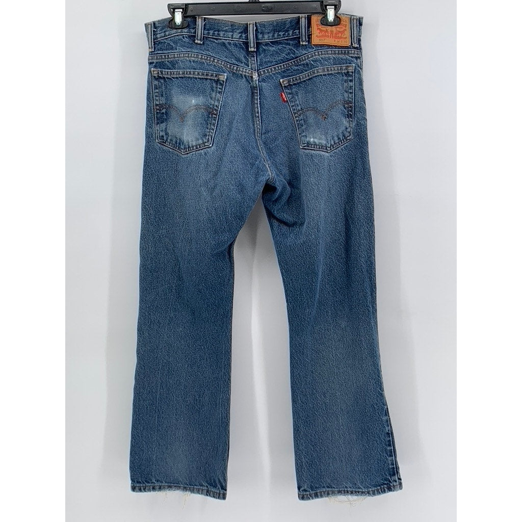 LEVI'S Men's Blue Denim Distressed 517 Bootcut Jeans SZ 36X30
